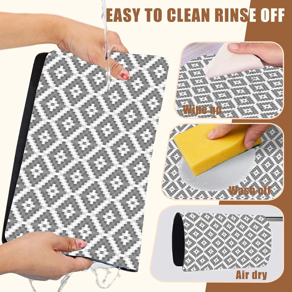 Ethnic Geometric Dish Drying Mat for Kitchen Counter Coffee Bar Mat Hide Stain Absorbent Rubber Backed Dish Drainer Rack Pad Coffee Maker Espresso Machine Table Accessories 15.7 x 23.6 Inch