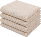 Homaxy 100% Cotton Waffle Weave Kitchen Dish Towels, Ultra Soft Absorbent Quick Drying Cleaning Towel, 13 x 28 Inches, 4-Pack, Beige