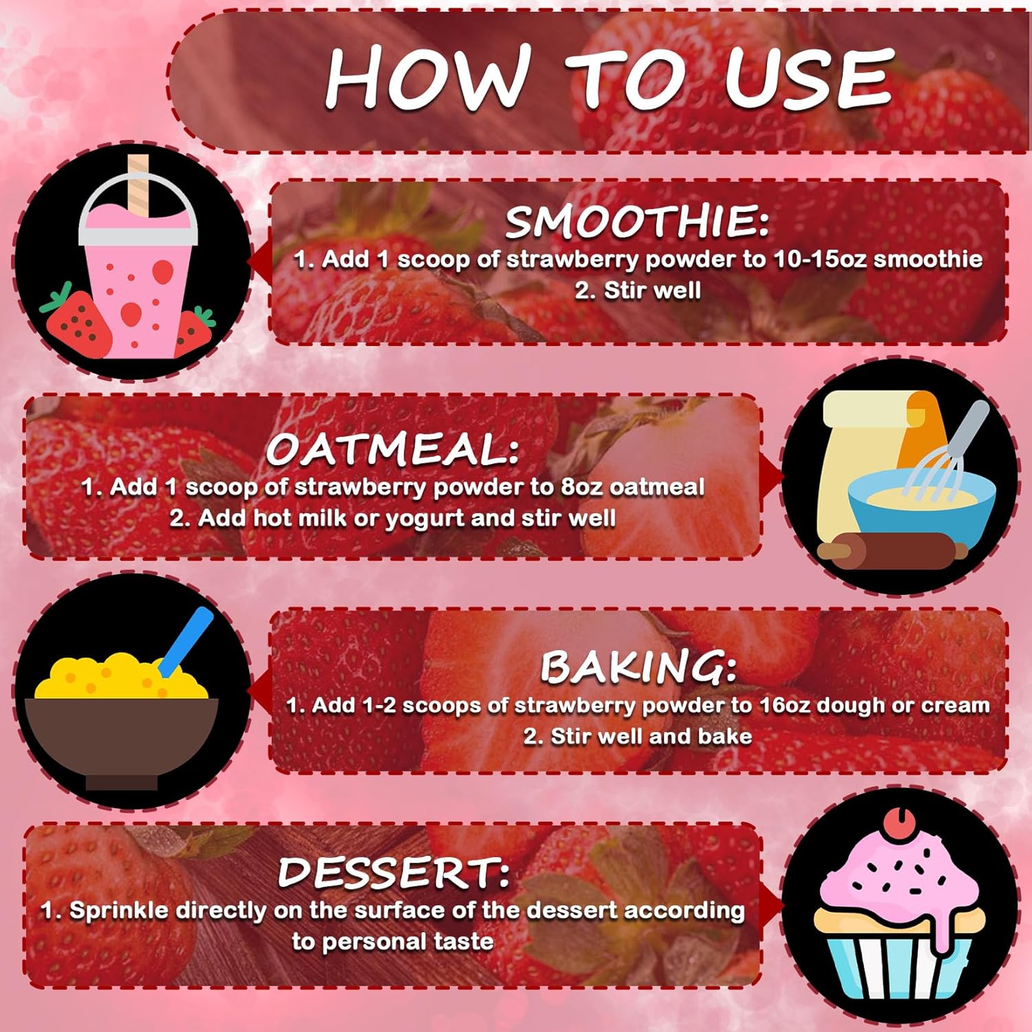 Strawberry Powder - 100% Pure Freeze Dried Strawberries Fruit Powder, Vegan & No Additive Strawberry Flavoring Natural Food Coloring for Baking, Drinks, Cakes, Icing and Smoothies - 3oz