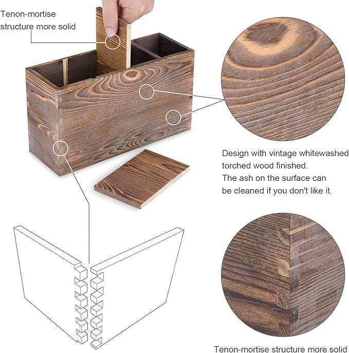 WuGeShop 4 Compartment Wooden Utensil Holder Organizer for Kitchen Countertop Organizer and Cooking Tools Storage