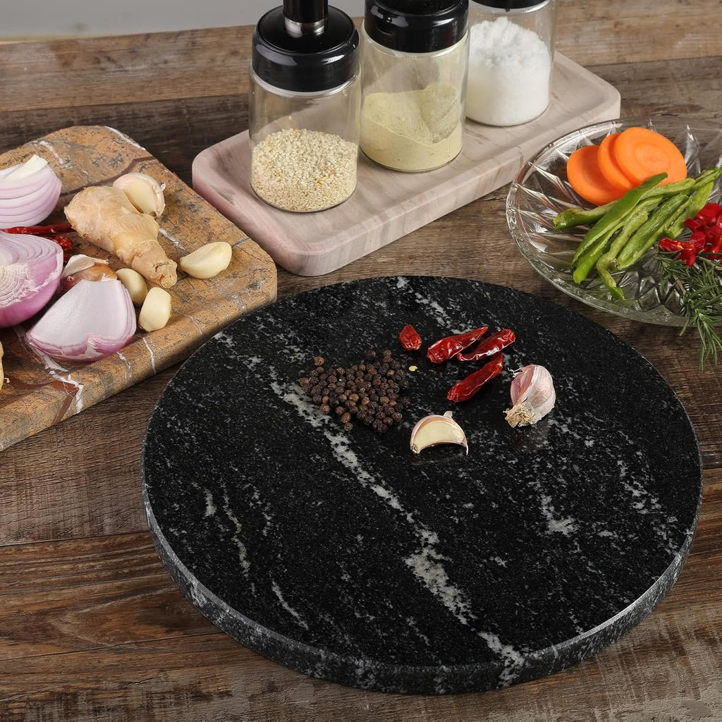 Koville Brazilian Natural Marble Cutting Board for Kitchen, 11inch Round Hand Crafted Marble Slab for Cheese, Charcuterie, Pastry Board - Wedding Gift, House Warming Gift(Via Lactea)