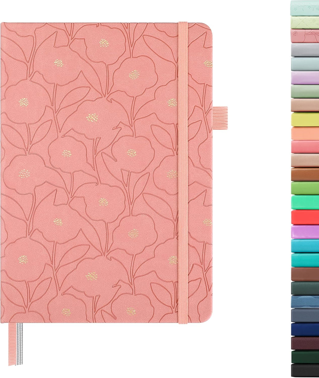 &And Per Se Dotted Journal Notebook for Women&Men with Pattern, A5 Leather Hardcover, 160 Pages 100GSM Thick Dotted Paper, 3 Sheets of Stickers Included(Peach Pink)