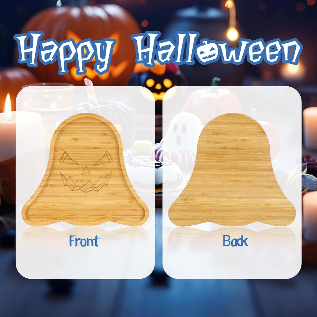 TJ POP Halloween Ghost Serving Tray - Spooky Ghost Shaped Bamboo Serving Platter, Festive Wooden Charcuterie Board, Snack Cheese Dish Plate for Candy, Treats, Drinks & Holiday Party Decor (10" x 9")