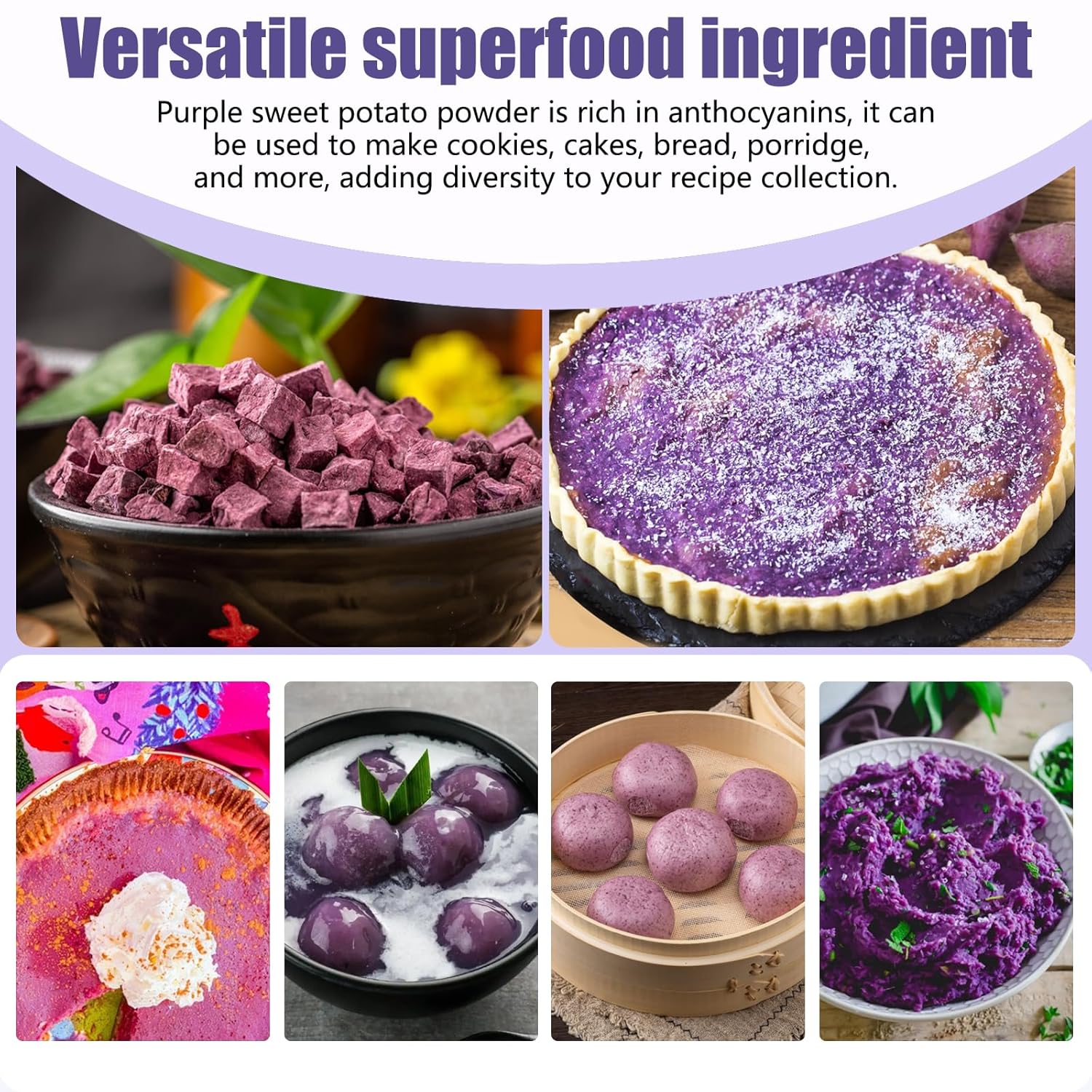NutraBloom Purple Sweet Potato Powder, 8 Oz, Natural Food Coloring, Ube Powder, Rich Anthocyanin Superfood for Baking, Smoothies