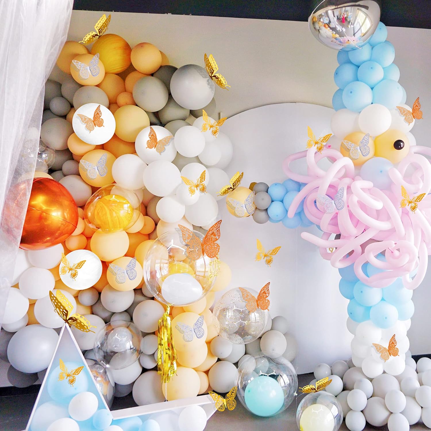 SAOROPEB 3D Butterfly Wall Decor, 72 Pcs 3 Styles 3 Sizes, Removable Metallic Wall Decor Sticker Room Mural Decals for Kids Bedroom Nursery Classroom Party Decoration Wedding Decor DIY Gift (3 Color)