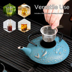 Cast Iron Teapot Set with 2 Tea Cups, Japanese Tea Kettle with Stainless Steel Infuser, Tea Pot Coated with Enameled Interior, Fish Pattern, 27oz 780ml Sky Blue
