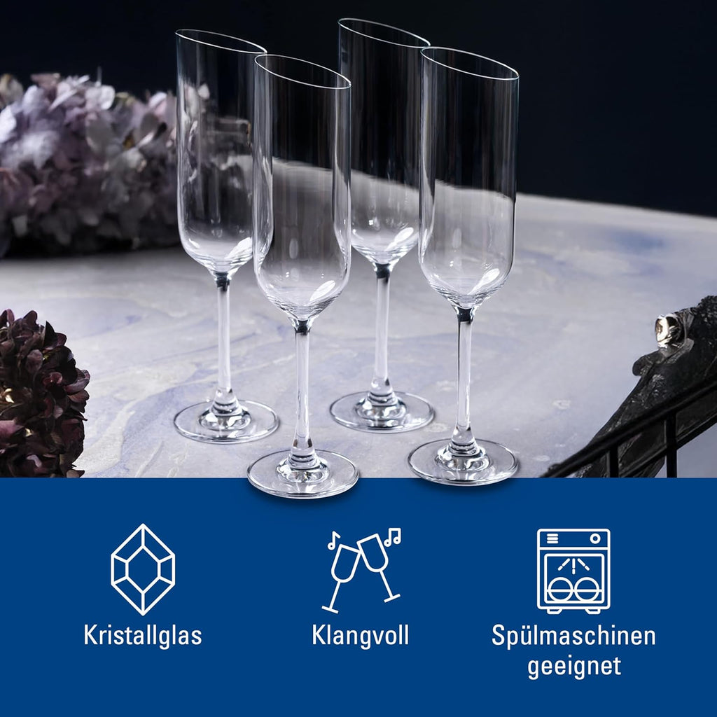 Villeroy & Boch New Moon Set, 4 Pieces, Elegant, Modern Sloping Champagne, Crystal Glass, Transparent, Dishwasher Safe