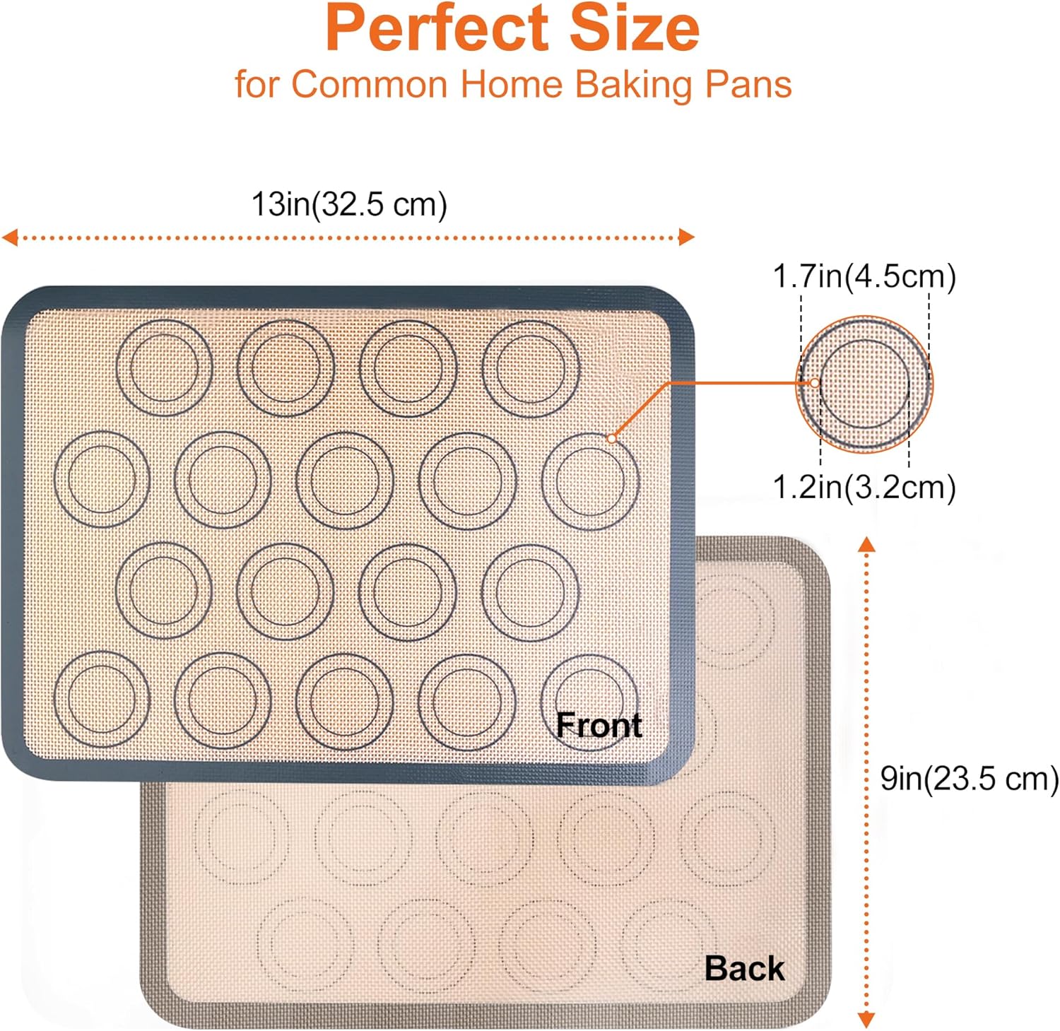 HOOMIL Macaron Silicone Baking Mats 2-Pack, 13" x 9" Quarter Sheet Size Macaron Silicone Mat, Non-Stick, Reusable, Food Safe Baking Mat - Brown+Gray