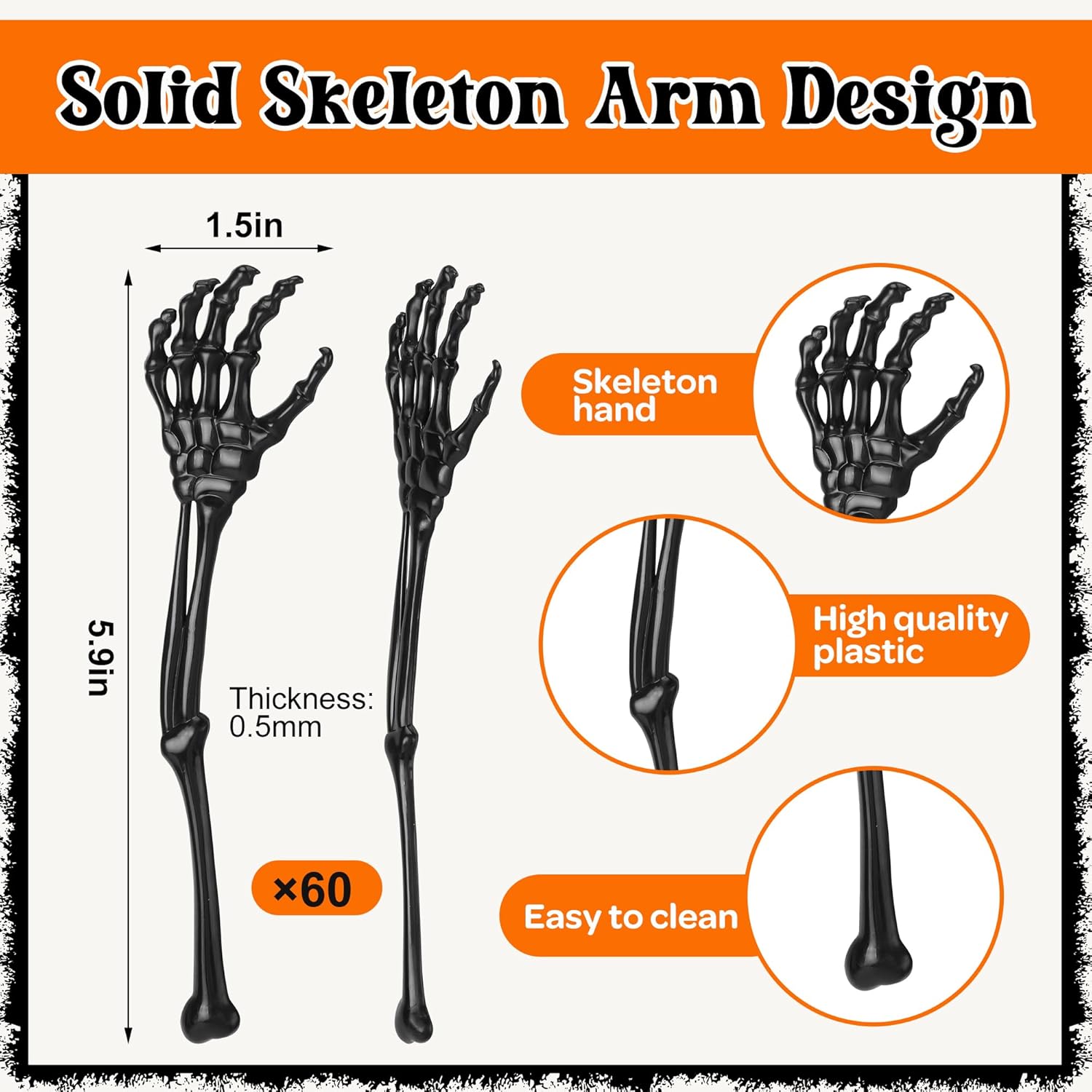 RunNico 60 Pcs 5.9''x1.5'' Halloween Skeleton Cocktail Stirrers, Reusable Skeleton Hand Swizzle Sticks, Halloween Plastic Drink Stirrer for Home Bar Horror Party Table Decorations