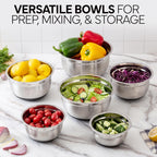 COOK WITH COLOR Stainless Steel Mixing Bowls Set with Lids - Nesting Bowls with Non-Slip Bottom, Black, 12 Pieces