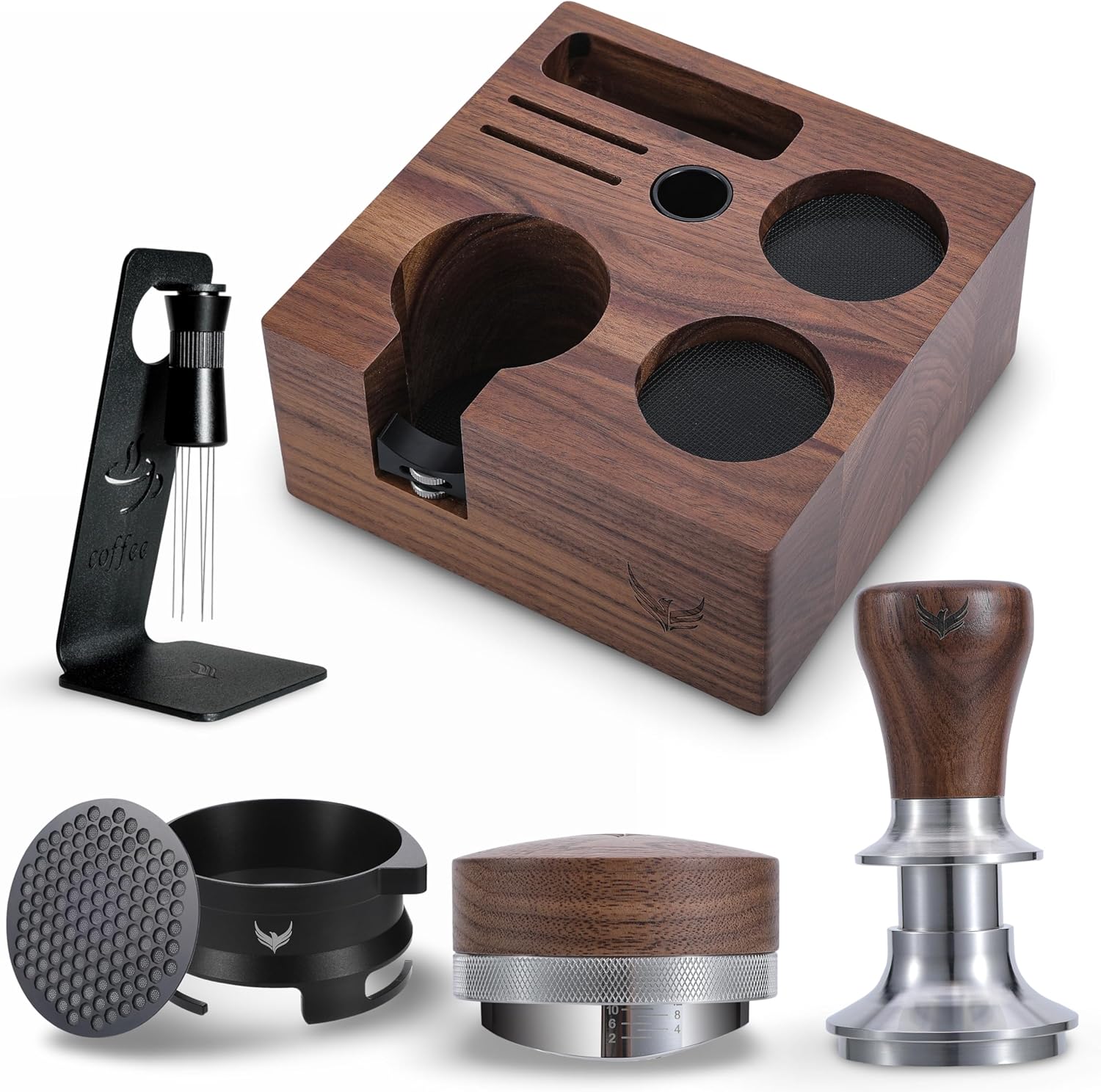 Breville Accessories 54mm Espresso Kit 6pcs Tamping Station, Coffee Tamper, Distributor Tool, Portafilter Funnel, Puck Screen and WDT Stirrer Tool