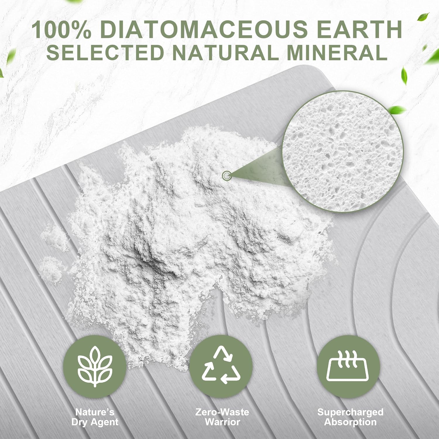 Large Stone Drying Mat for Kitchen Counter, 24" × 16" Diatomite Dish Drying Mat, Quick Dry Stone Mats, Ultra Absorbent Natural Diatomaceous Earth Mats for Dished, Bottles, Light Grey