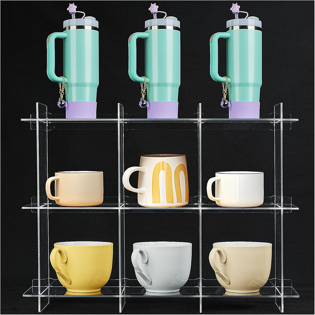 Cup Rack, Acrylic 3-Layer 3-Grid Storage Rack, Stanley Cup Mug Coffee Cup Storage DisplayRack, Kitchen, Office, Home Coffee Bar Storage Rack - Transparent