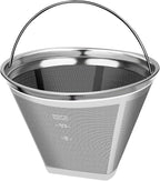 #4 Reusable Permanent Cone Coffee Filters, 8~12 Cup Size 4 Coffee Filters, Perfect Fit for Cuisinart Hamilton Beach Coffee Maker Filter, Replace Cuisinart GTF Gold Tone Coffee Filters