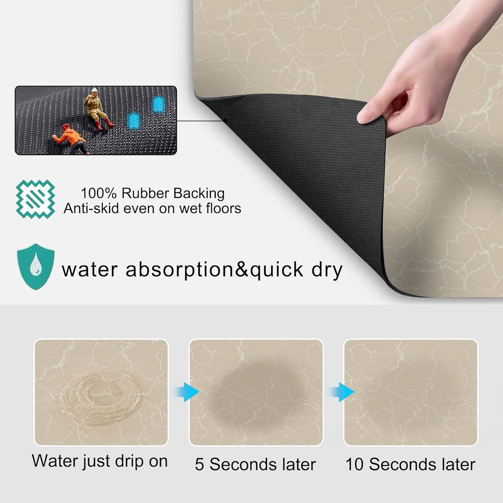 Coffee Maker Mat for Countertop - Coffee Bar Accessories Fit Under Cafe Machine, Rubber Backed Absorbent Pad, Table Mat Under Appliance, Kitchen Counter Dish Drying Mat, 19"x12", Marble Beige