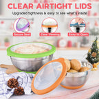 Colorful Mixing Bowl Set of 6 for Kitchen, Large Stainless Steel Metal Nesting Mixing Bowls with Airtight Lids, Non Slip - Size 1, 1.5, 2, 2.6, 3.5, 7QT