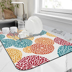Abstract Floral Elements Dish Drying Mat Artifical Floral Kitchen Mat 16"x24" Bsorbent Coffee Maker Mat for Dishes,Utensils Coffee Maker Pots and Pans Easy Clean Dish Slip Resistant Pad