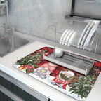 Winter Gnome Dish Drying Mat 18x24 inch Christmas Elf Trees Snowflakes Dish Drainer Mats Large Black Red Buffalo Plaids Fast Drying Absorbent Dish Drying Pad for Kitchen Countertop Holiday Decor