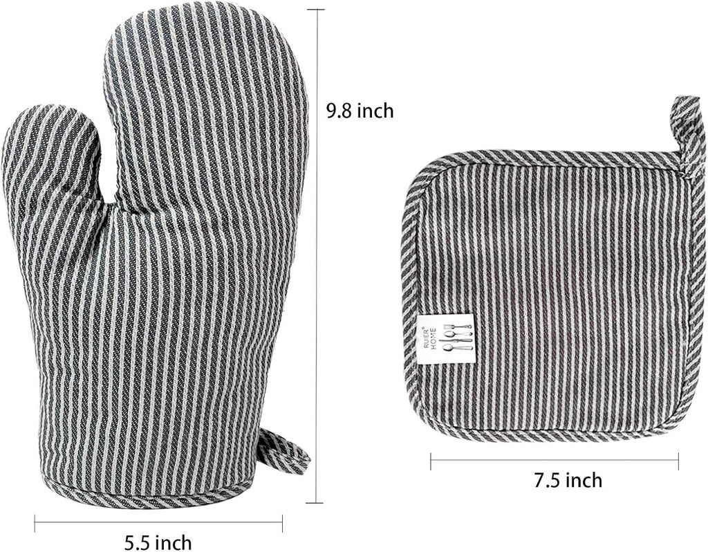 4Pcs Oven Mitts and Pot Holders, Heat Resistant Oven Mitts Set with Pothholder,Heat Resistant Microwave Gloves Safe for Baking,Cooking, BBQ