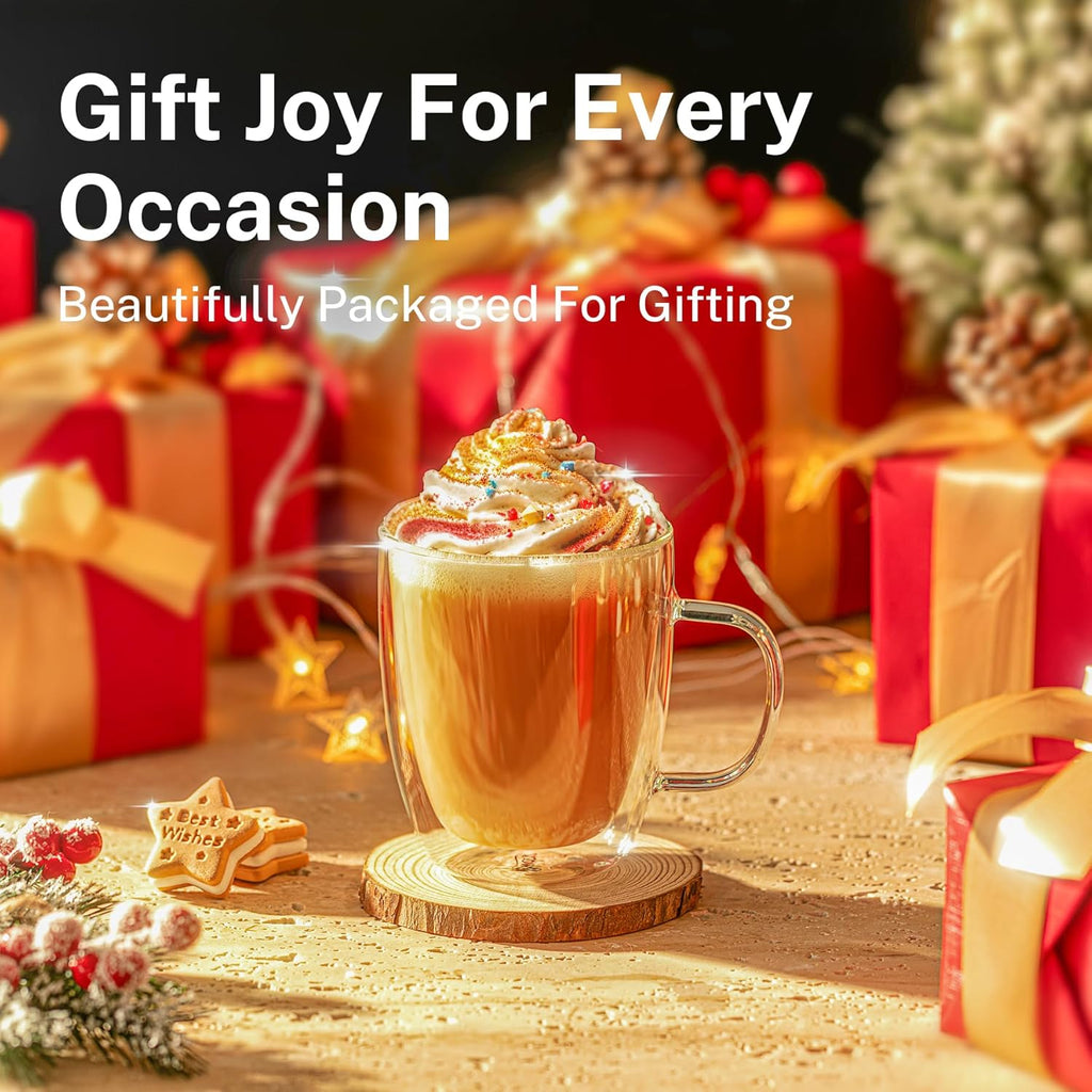 Sweese 12.5 oz Double Wall Glass Coffee Mugs Set of 2 - Insulated for Espresso, Latte, Tea Beverages