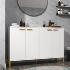 White Fluted Sideboard Cabinet - Luxury Buffet Table with 4 Doors, Large Coffee Bar Station for Living Room, Kitchen, Hallway, Entryway Storage