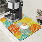Orange and Blue Chrysanthemum Flower Coffee Mat Absorbent Dish Drying Mat Hide Stain Rubber Backed Coffee Bar Accessories Fit Under Espresso Machine Cafe Table 11.8 x 19.7 Inch