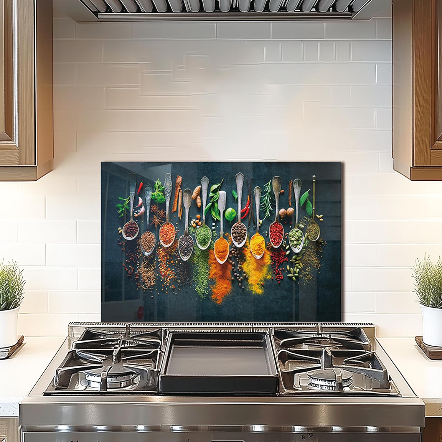 DAIFURONGE Spice Tempered Glass Backsplash For Kitchen Behind Stove,Stove Backsplash Top Cover,Easy to Clean Glass Splashback, Sink Cover Splash Guard,Home Kitchen Wall Decor (23.62"x15.75"(60x40cm))