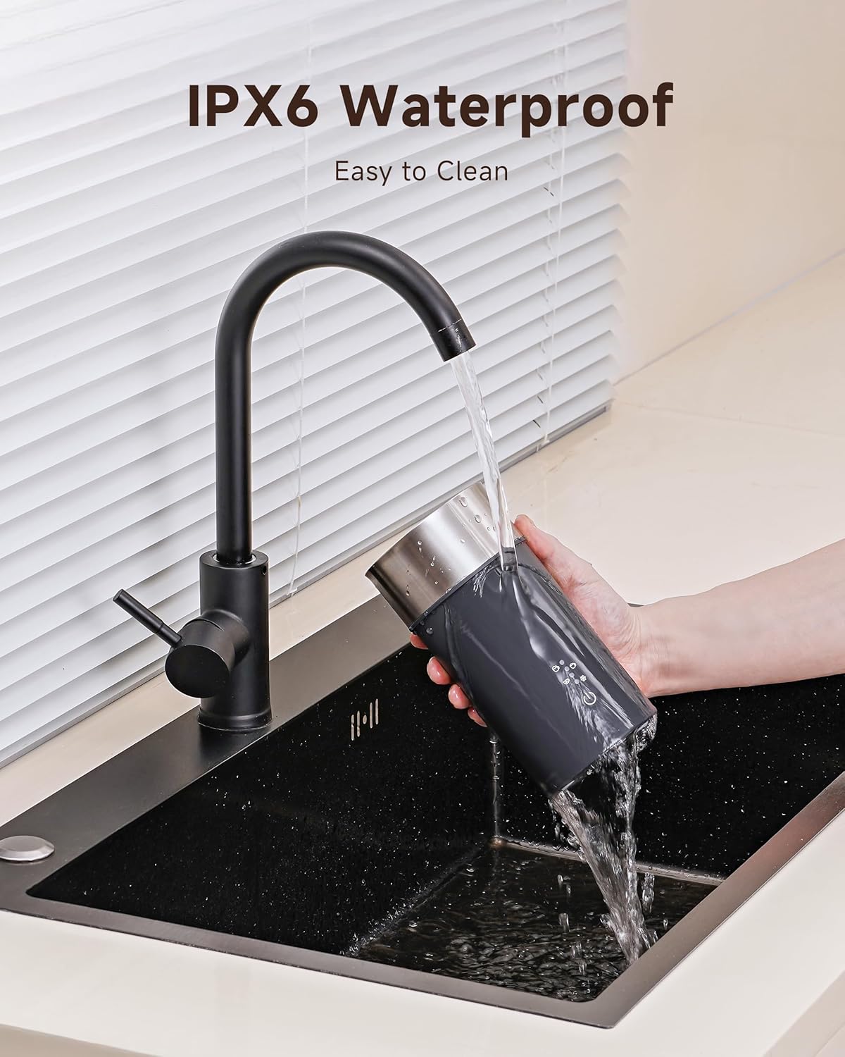 IPX6 Waterproof Electric Milk Frother and Steamer – 4-in-1 Coffee Frother for Hot & Cold Foam, Single-Button Control, Quick 80s Frothing, Milk Steamer for Lattes & Cappuccinos