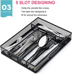 JANE EYRE Utensil Drawer Organizer, Cutlery Tray Silverware Flatware Storage Divider for Kitchen, Mesh Wire with Non-slip Foam Feet, 5 Component, Black