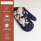 Maison d' Hermine Oven Gloves 100% Cotton Oven Mitt 7" x 13" with Loop Heat Resistant, BBQ, Cooking Gloves, Baking, Grilling, Kitchen, Handling Hot Pans (Pack of 1, Pumpkin Blues)