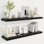 Fun Memories 40" Rustic Wood Floating Shelves with Invisible Brackets for Storage & Decor, Deep Wall Mounted Shelves for Bathroom, Kitchen, Living Room (Black, Set of 2)