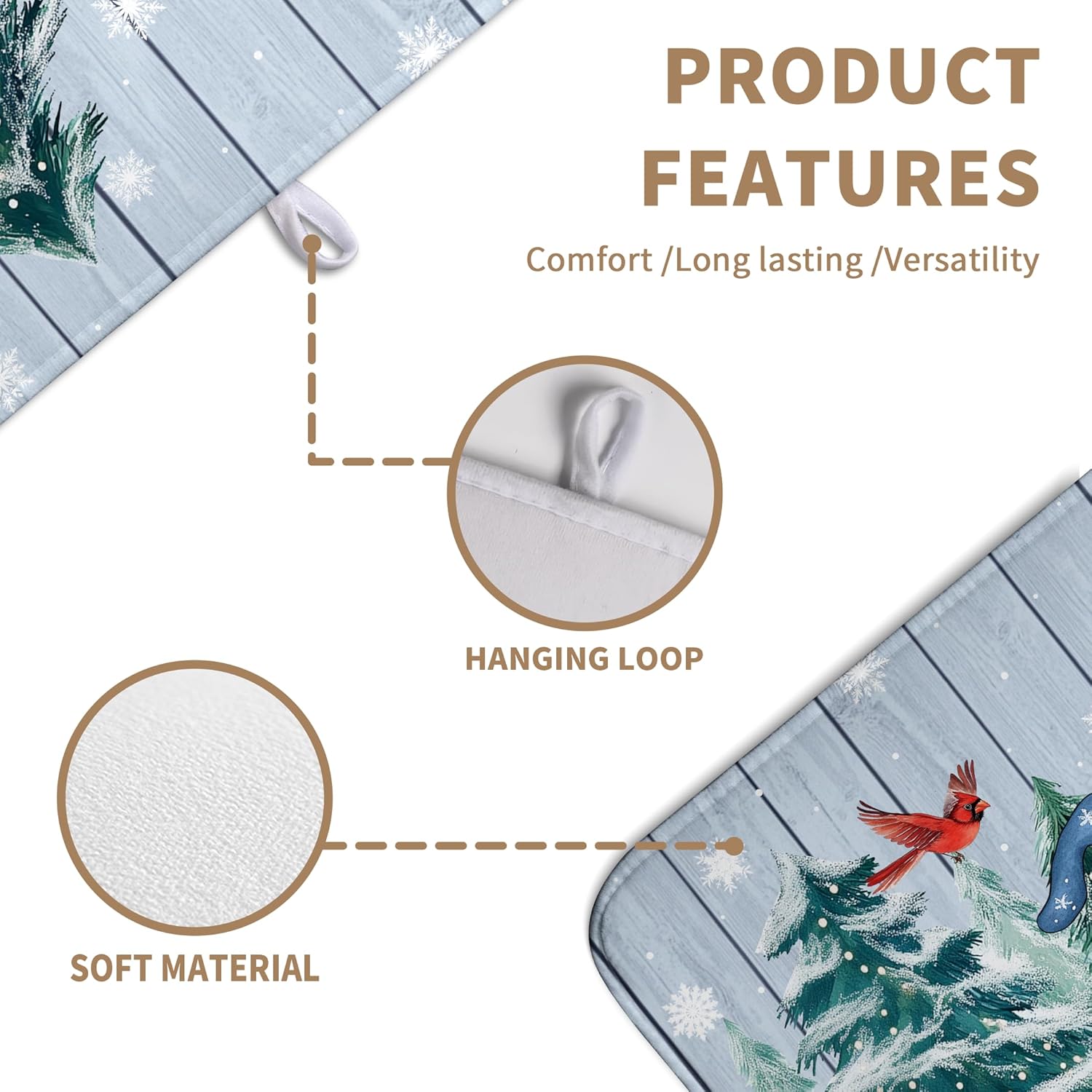 Winter Gnome Dish Drying Mat Christmas Tree Snowman Large Kitchen Mats Dish Drying Pad Bird Absorbent Dish Dryer Mat for Kitchen Countertops Microfiber Drainer Pad Dish Drying Mats (18x24 in)