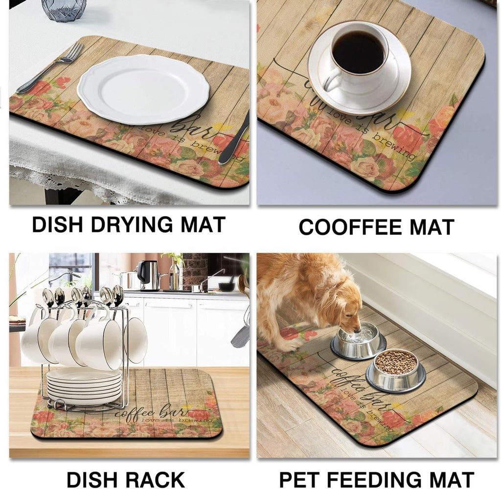 Rubber Dish Drying Mat for Kitchen Counter Large Coffee Bar Washable Quick Home Coffee Pad Fit Under Sink,Bar,Utensils or Stemware (24x18in)