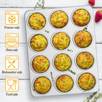 E-far 12-Cup Muffin Pan Set of 3, Stainless Steel Cupcake Pan Tins, Non-Toxic Metal Cupcake Tray for Baking Small Muffin Cakes, Heavy Duty & Regular Size, Rust Free & Dishwasher Safe
