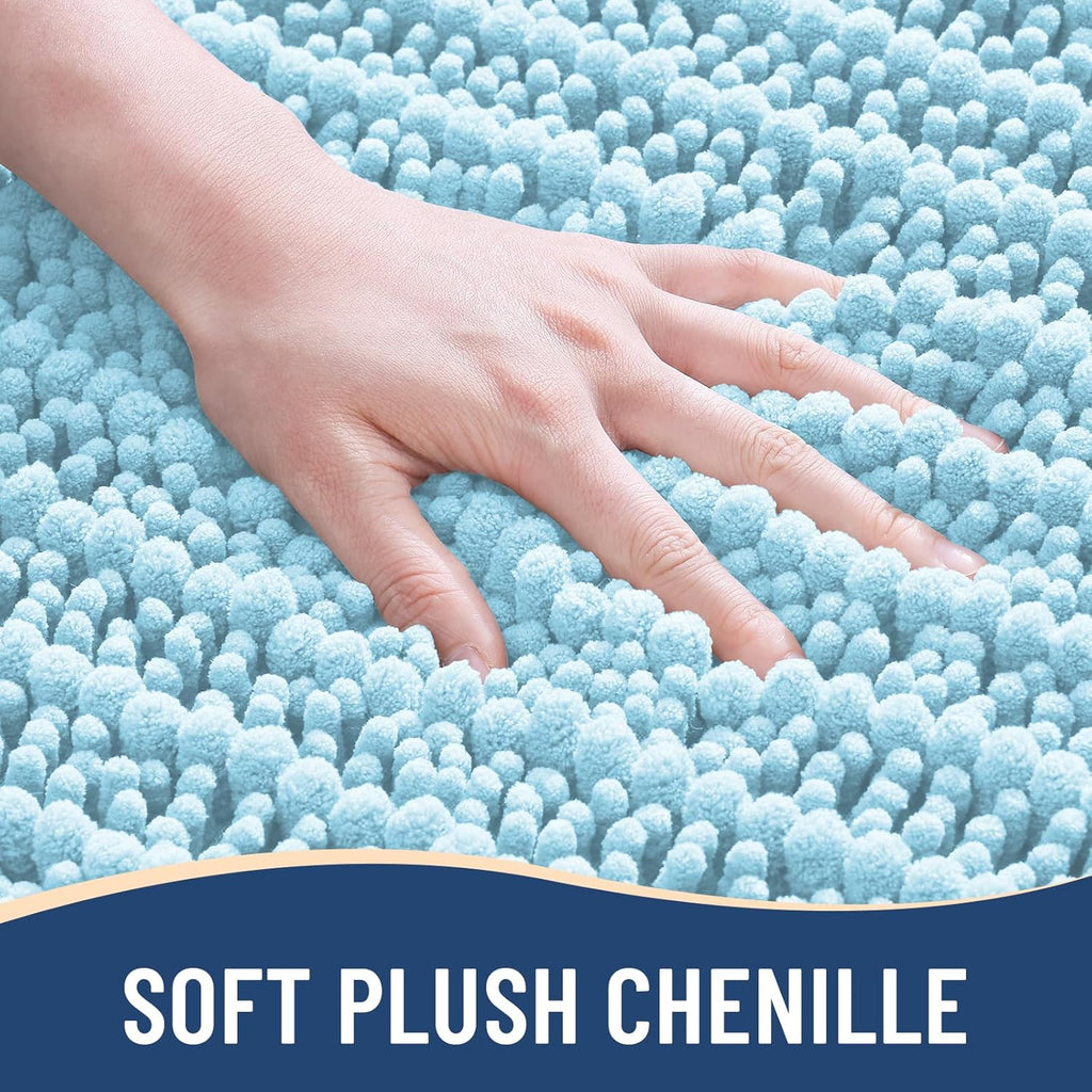 Arotive Luxury Chenille Bathroom Rug Mat, Extra Soft Thick Absorbent Shaggy Bath Rugs, Non-Slip Machine Wash Dry, Plush Bath Mats for Bathroom, Shower and Tub, 47x24, Blue