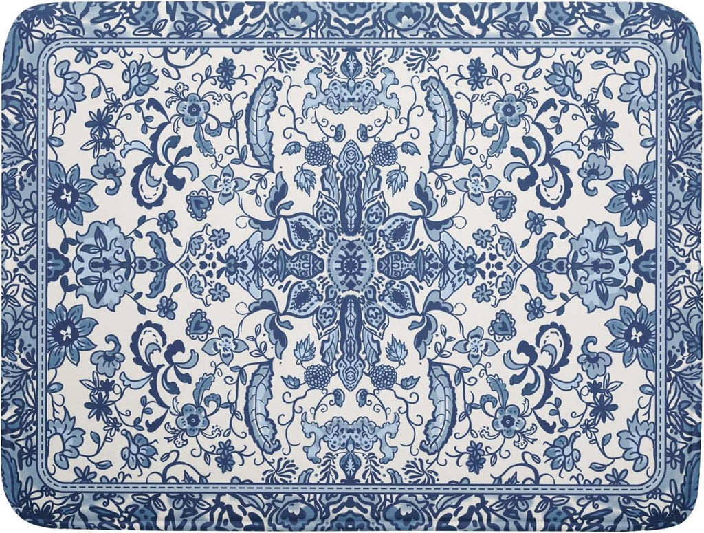 Chinoiserie Floral Dish Drying Mat for Kitchen Counter Blue and White Flowers Pattern Dish Drying Pad 16”x18”Absorbent Reversible Seasonal Decor Dishes Drainer Pad Dish Dry Rack Mat for Counter top