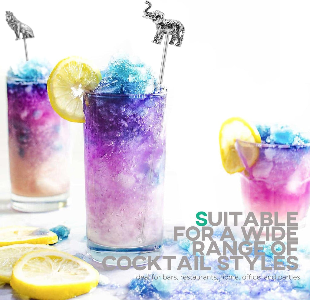 Homestia Swizzle Stick, Stainless Steel Coffee Stirrers, 7.5" Reusable Cocktail Picks Drink Swizzle Stir Sticks, 6PCS Reusable Coffee Beverage Drink Swizzle Stick Tools with Animal Design