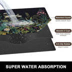 Rnivvi Dish Drying Mat for Kitchen Counter, 16 x 18" Cute Flower Theme Absorbent Heat Resistant Drying Pad with Non-slip Rubber, Coffee Bar Mats for Dish Rack Kitchen Decor Accessories, Black