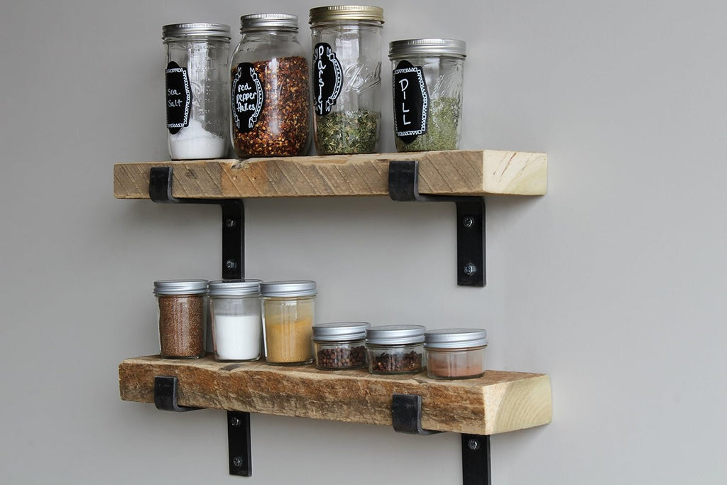 Urban Legacy Accent Shelves | Reclaimed Barn Plank | Set of 2 with Full Brackets (Natural, 30" x 4.5" x 2")