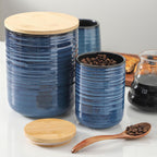Hasense Ceramic Food Storage Jars with Bamboo Lids – 80oz + 24oz Kitchen Canister Set – 7.5" & 5.9" Airtight Containers for Coffee, Tea, Sugar, Flour – Pantry Organization Jar Set of 2（Blue）