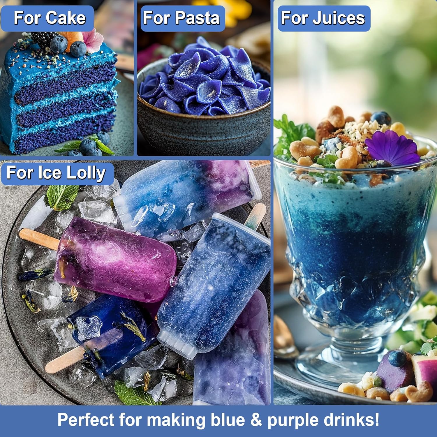 Butterfly Pea Flower Powder - Kiigfood 5.3 oz/150g Pure Natural Blue & Purple Food Coloring, Butterfly Pea Powder for Drinks, Smoothies, Cocktail, Baking, Pasta - Vegan, Gluten-Free, Non-GMO