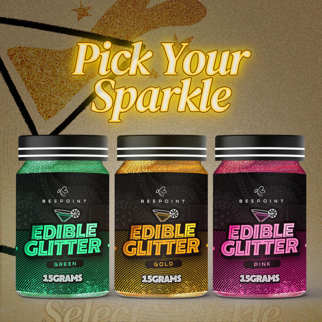 BeePoint Gold Edible Glitter for Drinks 15g - Food Grade, Vibrant Color Shimmer Powdered Dust for Drinks, Cocktails, Cake Decorating, Baking, Chocolates, Candy, Sweets, & Cookies - Vegan & Gluten Free