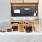 156oz 52oz Airtight Glass Square Storage Canister with Bamboo Lid Set of 2(4600ml*1 1550ml*1) Large Gallon Glass Jars for Sugar, Flour, Cookies and Coffee beans (‎with Black Lable)