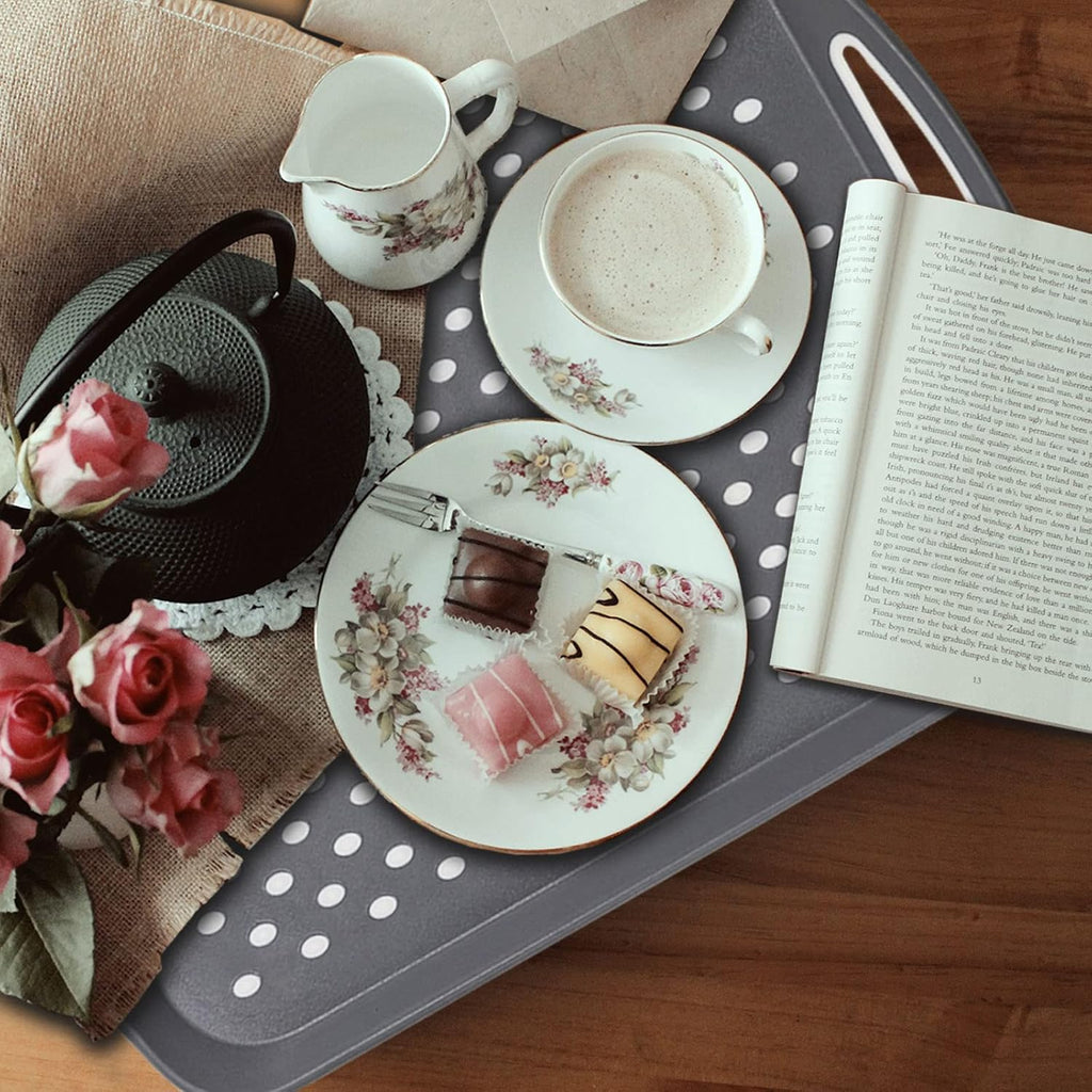 17.7" x 12.5" Anti-Slip Serving Trays with Handles, 3 Pcs X-Large Rectangular Food Serving Tray for Lap, Reusable and Durable, Grey