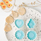 Cookie Stamps Set of 4, Cookie Press Mold, Decorating Supplies for DIY Baking, Cake, Pastry, Easy to Use-Flower Heart