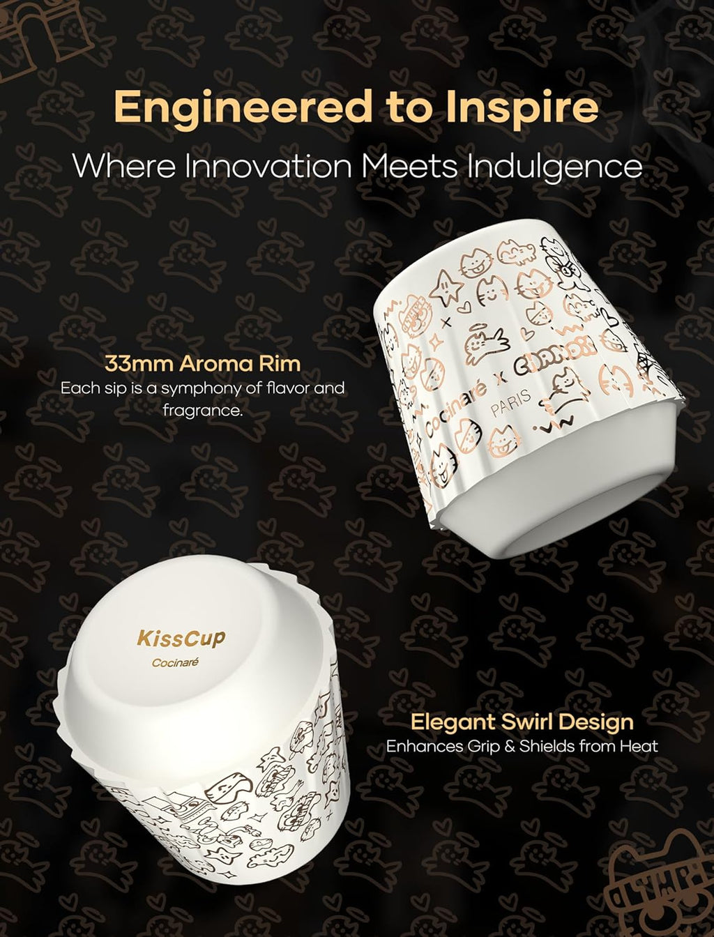 Cocinare x Chanoir KissCup Art Ceramic Espresso Cup – 2.2oz Demitasse Cup for Espresso, Pour-over coffee and Tea, Chanoir White, Art de Paris Collaboration