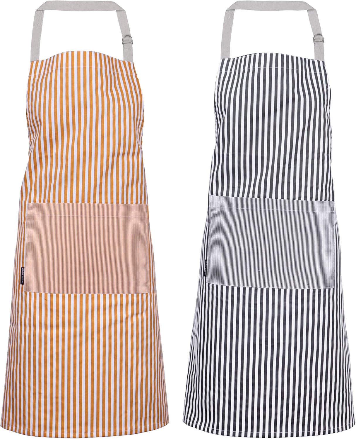 AMOUR INFINI Cotton Aprons for Women with Pockets Adjustable Strap and Waist Ties Washable Printed Aprons for Baking, Cooking, Gardening (Pack of 2- Charcoal & Yellow)