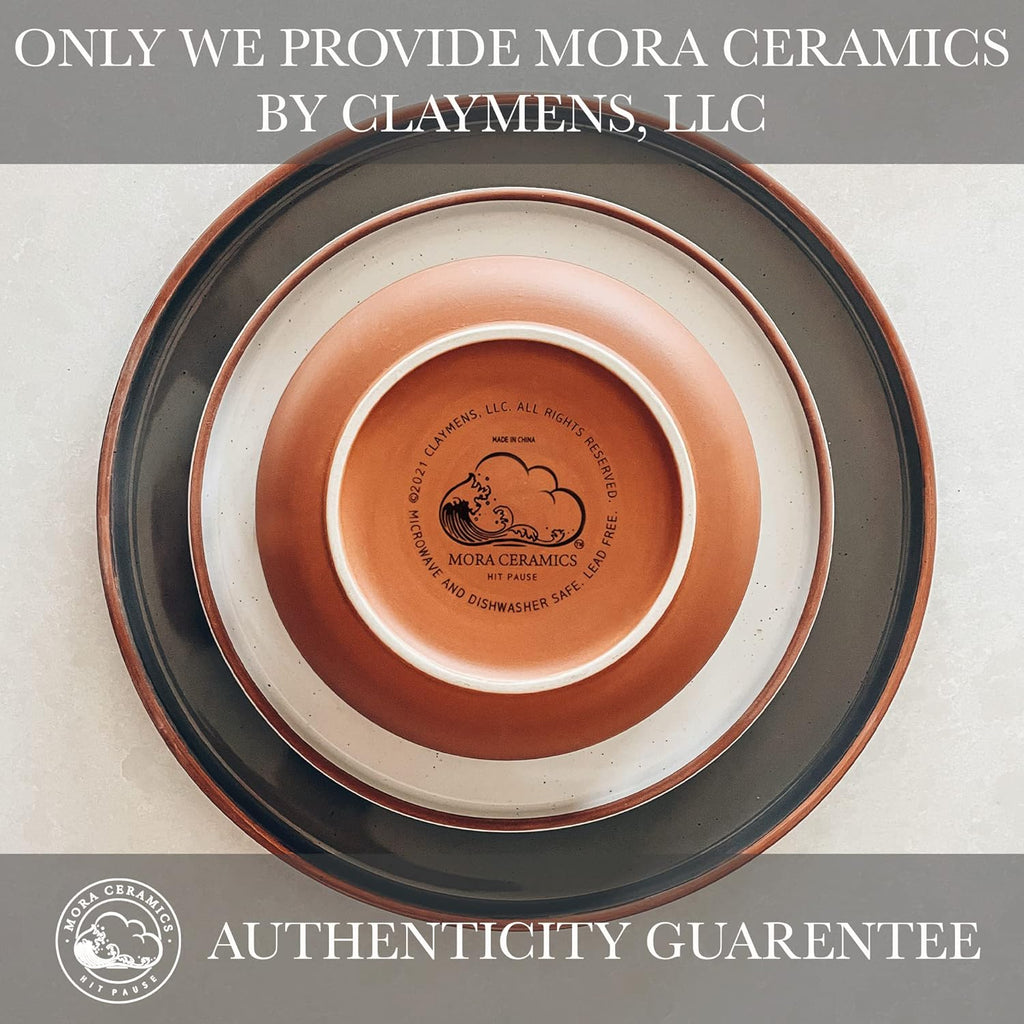 Mora Ceramic Flat Bowls Set of 4-25 oz- For Soup, Salad, Rice, Cereal, Breakfast, Dinner, Serving, Oatmeal, etc - Microwave, Dishwasher and Oven Safe Porcelain Bowl for Eating and Kitchen- Earl Grey