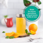 Juice Bottles - 4 Pack Wide Mouth Glass Bottles with Lids - for Juicing, Smoothies, Infused Water, Beverage Storage - 10oz, BPA Free, Stainless Steel Lids, Leakproof, Reusable, Borosilicate