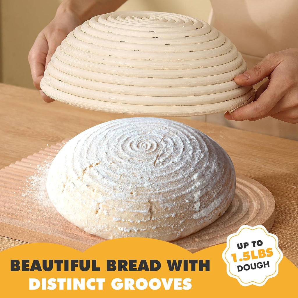Banneton Bread Proofing Basket,9 Inch Round Banneton Basket, Sourdough Bread Baking Supplies with Cloth Liners for Making Beautiful Bread